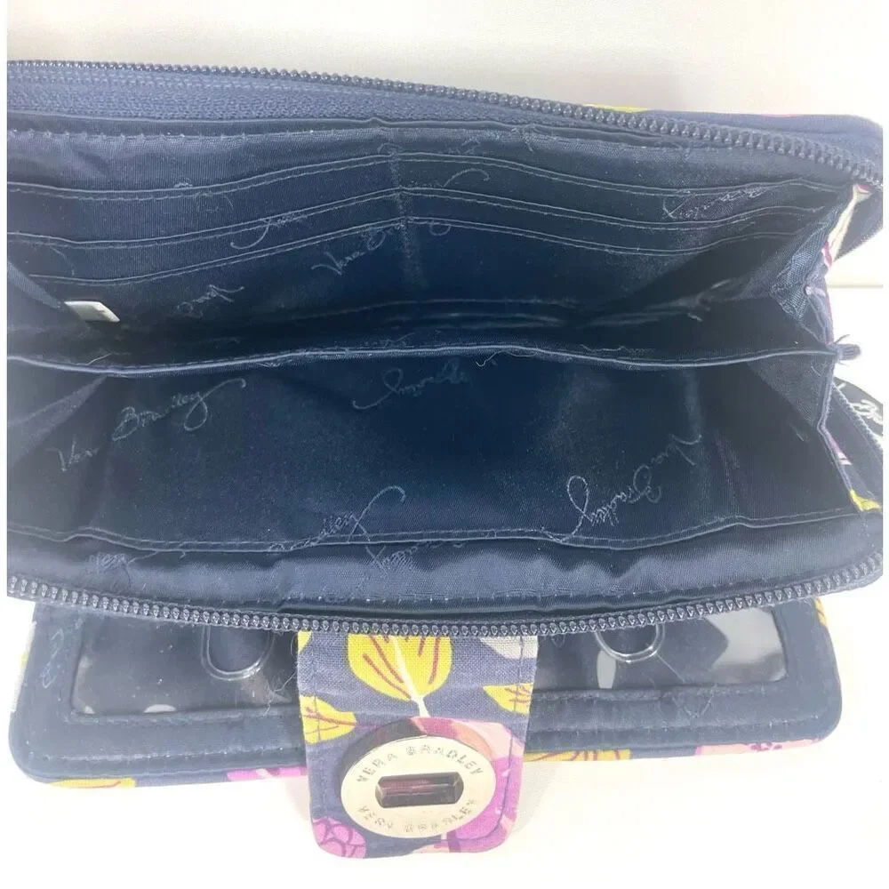 Vintage Vera Bradley Turn Lock Nightingale Wallet Purple Blue Large Zip Around